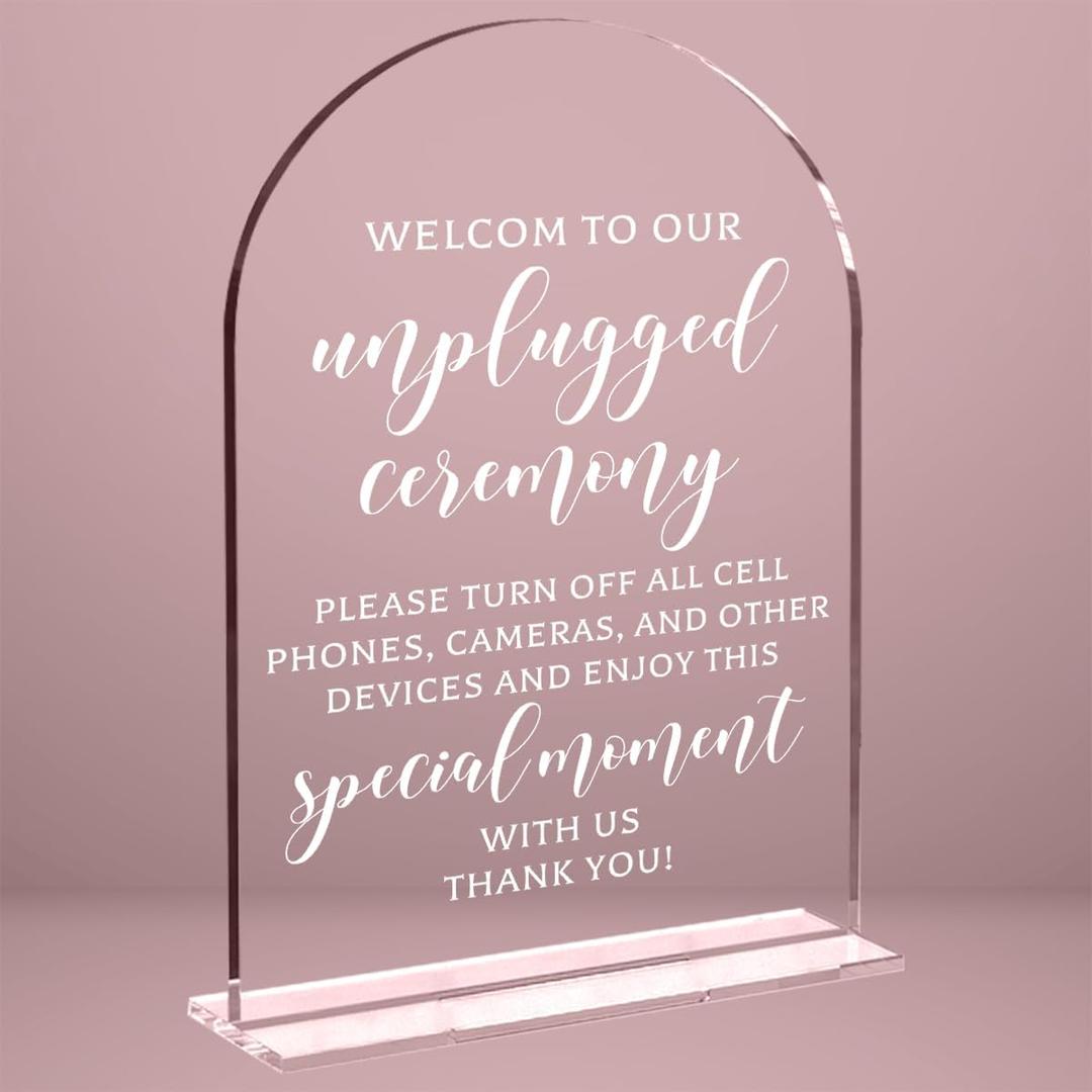 Wedding Sign Decor, Unplugged Ceremony Sign for Wedding Bridal Shower Decorations, Wedding Table Acrylic Signs Accessories for Anniversary and Event 5x7 Inch