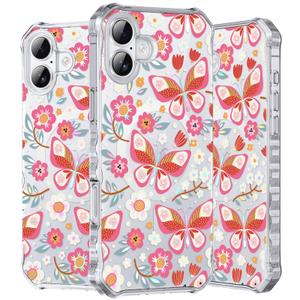 Hocase for iPhone 16 Plus Case, with [Curly Wave Edge & Shiny Design] [Compatible with MagSafe] [Reinforced Corners] Slim Fit Shockproof Protective Phone Case - Pink Butterfly