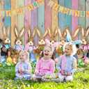 Easter Backdrop Colorful Wood Photography Backdrop Rabbit Eggs Grass Spring Background Banner Easter Party Decoration Kids Birthday Baby Shower Photo Booth Props (8X6FT)