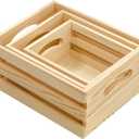 Cregugua Set of 3 Wooden Pallet Crates Nesting Unfinished Wood Trays Storage for DIY Crafts (Large Size 9.4 x 7.8 x 4.3 in)