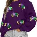 KIDDAD Mardi Gras Sweatshirt for Women Carnival Sequin Crewneck Sweater Mask Graphic Pullover Tops Funny Holiday Shirts Purple, XXL 