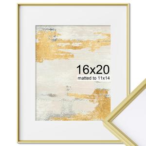 16x16 Metal Picture Frame, 16 x 16 Square Premium Aluminum Photo Frames with 12x12 Removable Mat, Tempered Glass, Vertical and Horizontal Display, Wall Hook Hanging Hardware Included, Gold, 1 Pack