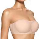 OEAK Womens Strapless Bras Push Up Bandeau Bra Non Slip Wireless Supportive Padded Bras Seamless Comfortable Tube Bra (X-Large, Nude)