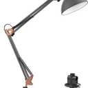 LEPOWER Metal Desk Lamp, Adjustable Goose Neck Architect Table Lamp with On/Off Switch, Swing Arm Desk Lamp with Clamp, Eye-Caring Reading Lamp for Bedroom, Study Room &Office (Sandy Black)