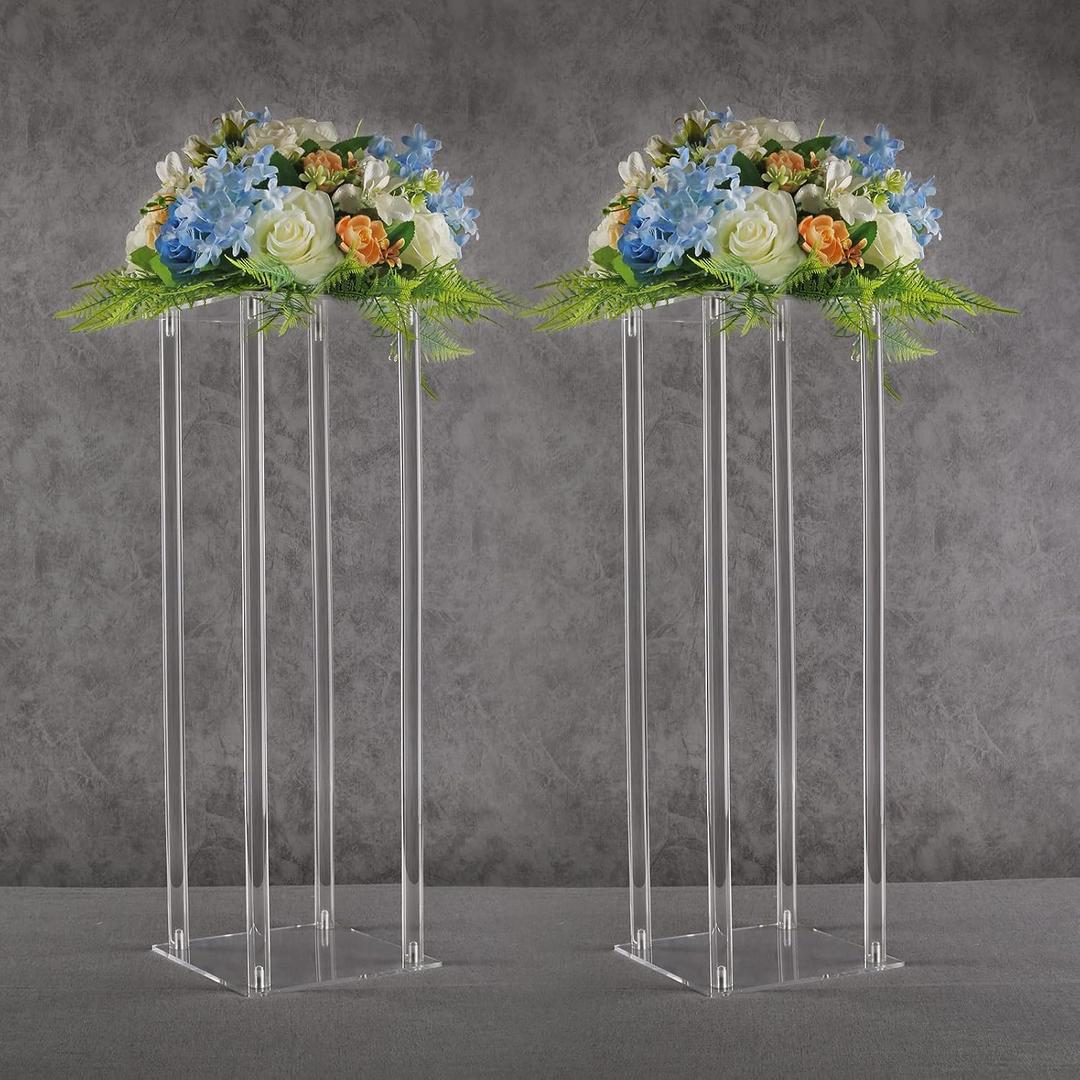 YALLOVE Acrylic Flower Stand, Set of 2 Clear Pedestal, 23.6 Inch Tall Vases for Wedding Event Party Props, Home Decor