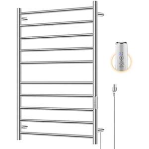 Wall Mounted Towel Warmer 12 Bars with Plug-in and Hardwired Options 3 Working Modes Brushed Stainless Steel 21” W 34” H