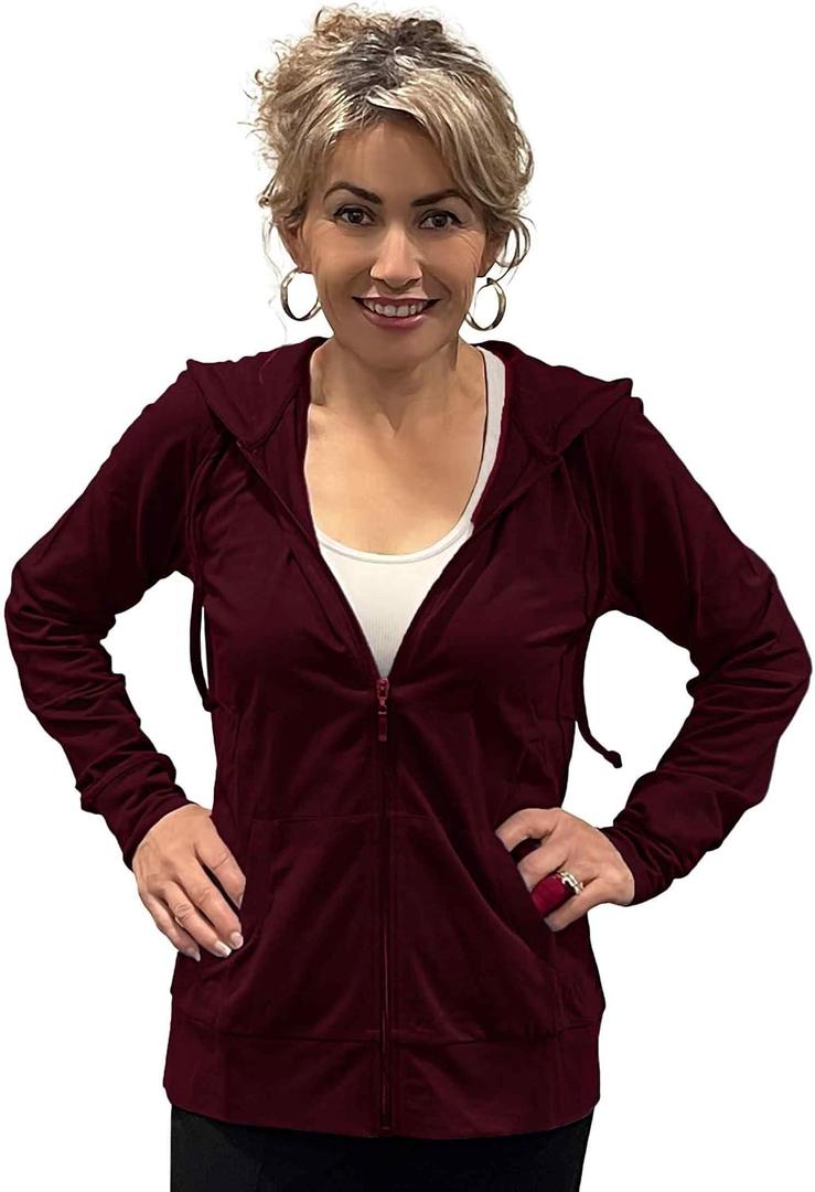 Women's Active Casual Zip Hoodie Jacket in Olive by COUVER Store (Red, L)