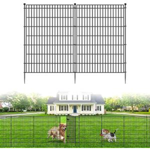 4 Panels No Dig Garden Fence with Gate, 48in(H) 10.5ft(L) Decorative Metal Outdoor Dog Fence, Rustproof Pet Fencing for Yard, Patio, Flower Bed -Temporary Fencing| Easy to Install