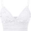 Design by Olivia Women's Textured Open Back Laced V-Neck Crop Top (Medium, White)