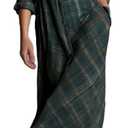 Womens Plaid Maxi Dress Lapel Long Sleeve Button Down Shirt Dress Vintage Western Flowy Dresses with Pockets, Green, X-Large