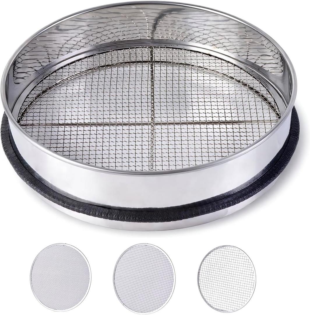 3PCS Thickened Soil Sifter, Dirt Sifter & Rock Sifter Set with 3 Removable Mesh Screens (3mm, 6mm, 9mm) - Reinforced Frame Fits 5 Gallon Bucket
