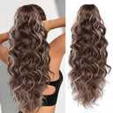 26 Inch Ponytail Extension,Claw Clip in Ponytail Hair Extension, Long Curly Wavy Clip on Pony Tails Hair Extensions for Women (Medium Brown with Blonde Highlights)