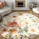 jinchan Renouveau Floral Round Rug 7ft Area Rug Indoor Circle 7' Round Washable Modern Oriental Flower Print Non Slip Carpet for Living Room Dining Room Bedroom Office Decor Pink/Grey