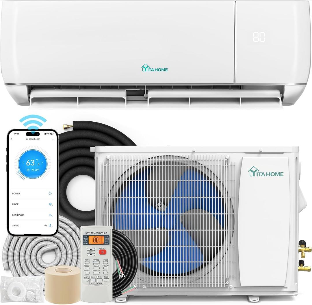 YITAHOME 12000 BTU Mini Split Air Conditioner Heat Pump System, 20 SEER2
115V Ductless Inverter System fits for Alexa & Wi-Fi Compatibility, Cover Up to 750 Sq. Ft, Installation Kit Included