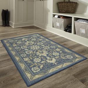Maples Rugs Florence 2'6 x 3'10 Hallway Entry Kitchen Rugs Non Skid Washable Accent Area Carpet [Made in USA], Blue