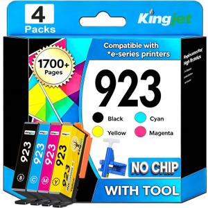 Kingjet 923 Ink Cartridges Replacement for HP 923 Ink 4 Pack with No Chip | Compatible with HP Officejet pro 8130e 8139 8125 8125e 8135 8135e 8139e 8120e 8138e 8120 8122 8124 8138 8132 8134 8122e