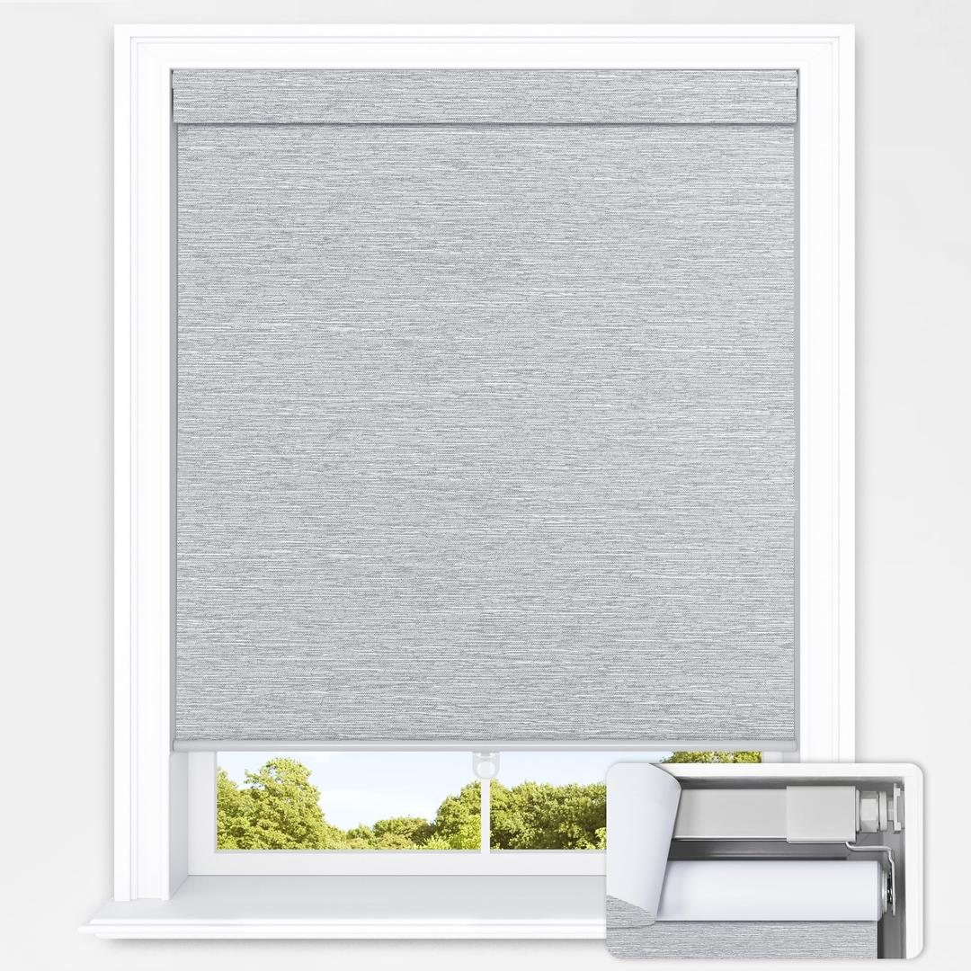 UNISHADES No Tools No Drill Cordless Blackout Roller Shades for Indoor Windows, Easy to Install, Darkens Rooms, Blocks Heat, and Protects Against UV Rays, Window Size 39” W × 72" H Grey