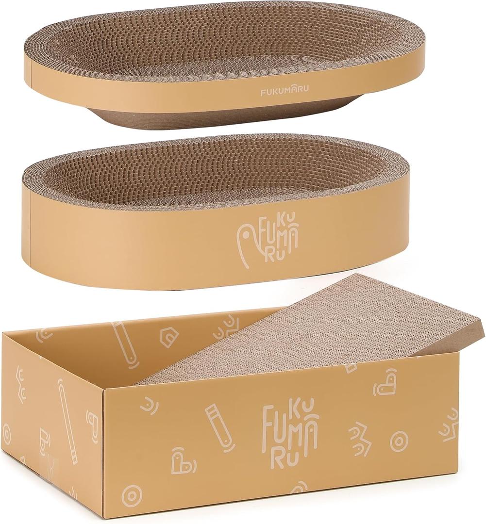 FUKUMARU 3PCS Cardboard Cat Scratcher, Durable Oval Cat Scratch Pad Bed Bowl for Indoor Cats, Round Cats Scratching Board with Kitten Scratcher Box, Couch Sofa Furniture Protector