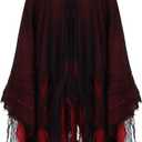 Geyoga Grim Reaper Costume Scary Hooded Cape Witch Costume Hooded Cape for Adult Women Man Cosplay Props (X-Large, Red)