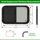 30"W x 20"H RV Window for Trailer Camper,Horizontal Sliding Replacement RV Window for Cargo Trailer with Screen&Trim Ring Fit 15/16" or 1-3/8" Thick Wall,Allow Error 1/16",DOT Approved