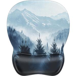 MROCO Ergonomic Mouse Pad with Gel Wrist Rest, Smooth Wrist Support Surface, Non-Slip PU Base for Pain Relief, Comfortable Mousepad for Computer, Laptop, Office & Home, 9.4 x 8.1 in, Cloud Forest