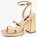 MIRAAZZURRA Platform Strappy Heel Sandals Square Open Toe Two Strap Chunky High Heeled Sandals with Buckle Ankle Strap for Women Party Wedding Dress size 11