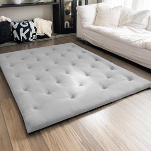 ZonLi Japanese Floor Futon Mattress Full Size 54"x 80",100% Cotton 4'' Thicken Tatami Mattress,Foldable Sleeping Pad,Portable Dormitory Tatami Mat,Roll Up Floor Lounger Bed for Adult (Grey)