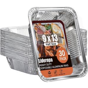 9x13 Aluminum Pans (30 Pack)  Disposable Half Size Aluminum Foil Pans for Cooking, Baking, Meal Prep, Parties & Food Storage