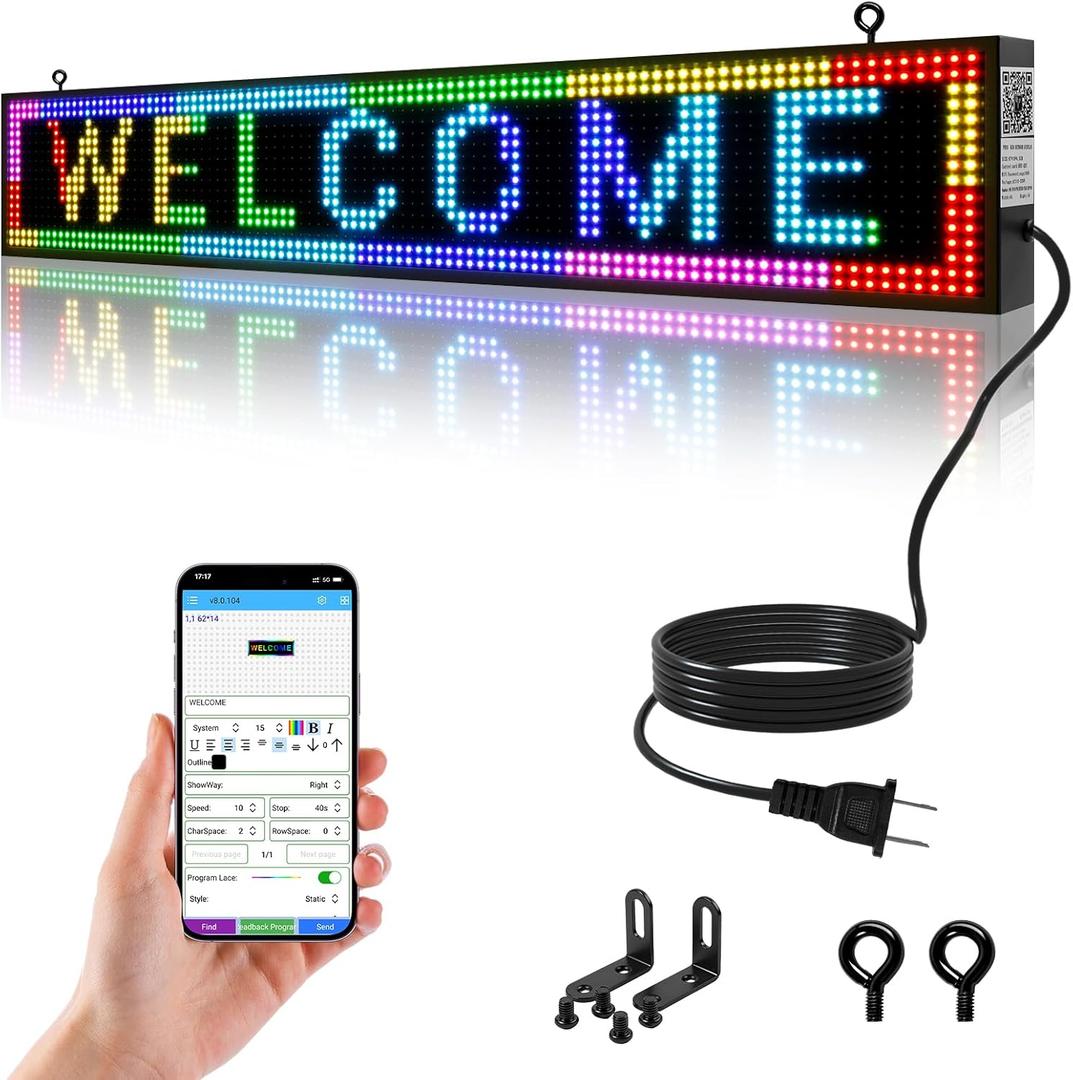 Scrolling LED Digital Sign,39"x8" P10 Programmable Open Sign, IP65 Waterproof, WiFi Control,RGB Full Color Display for Outdoor &Indoor Store Business