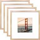 KINLINK 14x14 Picture Frame, Natural Square Solid Wood Frames for Pictures 8x8 with Mat or 14x14 without Mat, Wall Display Photo Frames Natural 4 Pack
