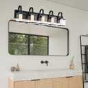 TODOLUZ LED Modern Bathroom Light Fixtures,5-Light LED Bathroom Light Fixture, Dimmable Wall Light Over Mirror with Frosted Column and Clear Glass Shade Black Vanity Lighting