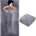 Flannel Sleeping Bag Liner for Adult, Travel Camping in Warm Cold Weather, Soft Fluffy Travel & Hotel Sleeping Bag Liner with Zipper for Hiking Camping Indoor Outdoor Use (87 x 41", Gray)