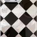 Rectangle Glitter Black White Checkered Phone Case for iPhone 15(NOT Pro),Classy Aesthetic Chic Diamond Checkerboard Pattern Bling Protective Trendy Cover for iPhone 16 6.1inch