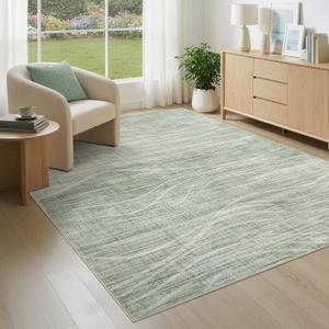 WITSHOCK 5x7 Area Rug for Living Room, Washable Rugs for Bedroom Kitchen Nursery Dining Room Office, Modern Wave Striped Rugs, Soft Thin Carpet Non Slip Low Pile for Home Decor, Green