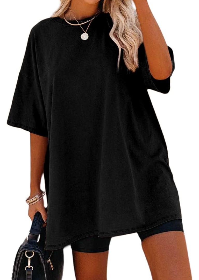 Remidoo Women's Oversized T Shirt Crewneck Solid Short Sleeve Baggy Cotton Tees Size 2XL