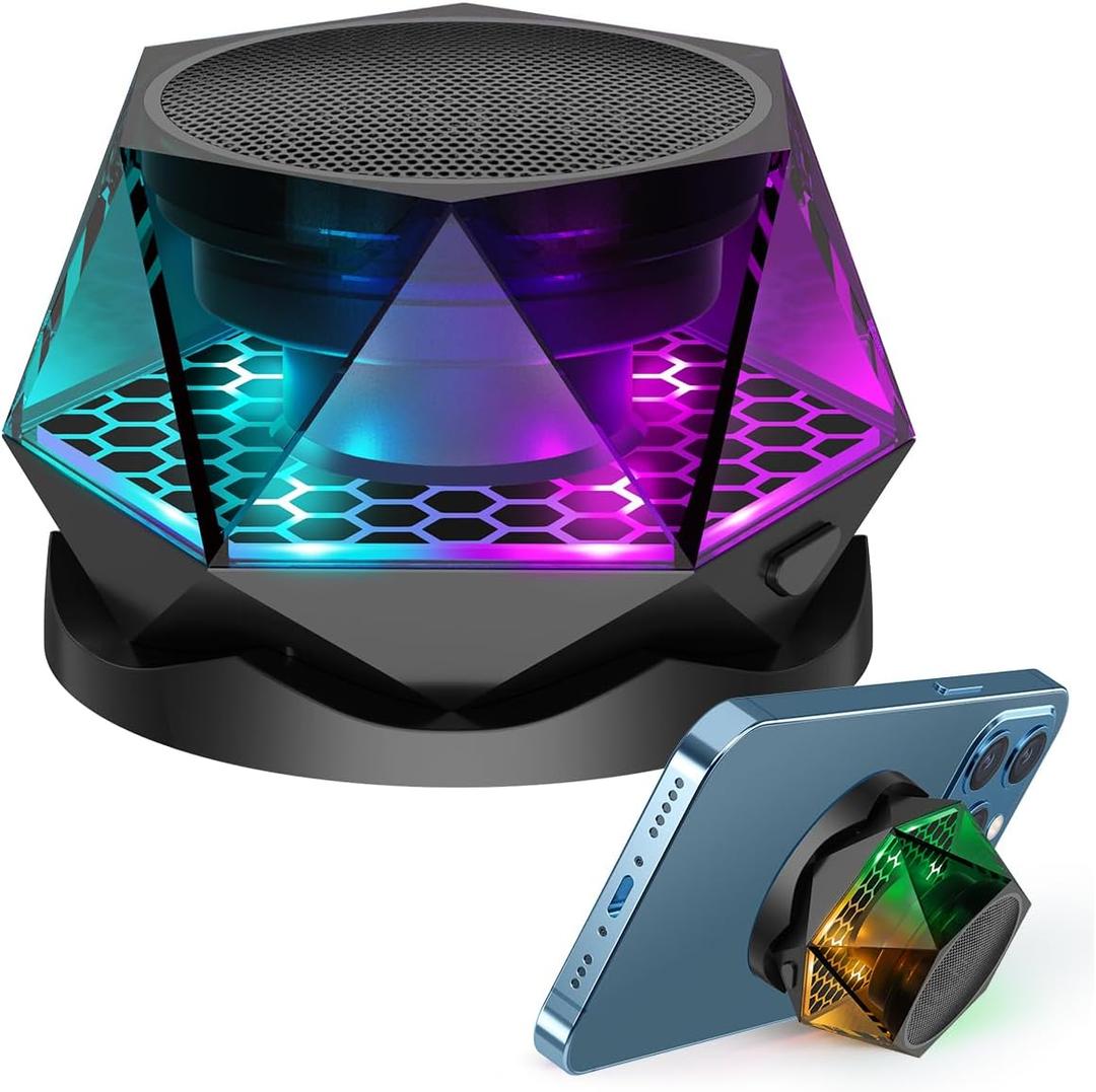 EGKimBa Magnetic Diamond Bluetooth Speaker, Small Wireless Speaker with Multi RGB Color Light Show, Portable Phone Stand for iPhone, Android, TWS Pairing (1 Pack)