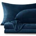 BEDELITE Flannel Sheets Queen Size Navy - Super Soft Fleece Sheets Set Fluffy Extra Plush, 4 Piece(Include Fitted Sheet, Flat Sheet, 2 Pillowcases)