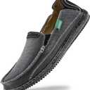 VILOCY Mens Slip on Deck Shoes Zero Drop Casual Canvas Loafer Vintage Flat Boat Shoes (9, Grey)