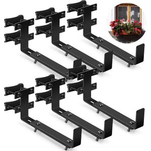 MorningRo 6 Pcs Window Box Brackets Adjustable Planter Box Brackets Heavy Duty Deck Railing Planter Flower Holder for Railing Patio Garden Fence Balcony Outdoor