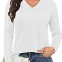 MAGCOMSEN Women's V Neck Sweater 2025 Spring Casual Long Sleeve Tops Knit Lightweight Pullover Sweaters Jumper (White)