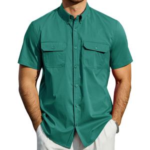JOGAL Mens Work Shirts Button Down Short Sleeve Shirt DeepGreen XX-Large (Green, XXL)