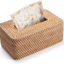 Rattan Tissue Box Cover Natural Woven Facial Napkin Holder Rectangular 10 x 6.1 x 4.1 Inch (Natural)