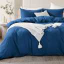 NEXHOME PRO 100% Washed Cotton Duvet Cover Super King 108"x98", Organic Natural Linen Look Textured 3 Pieces Bedding Set Royal Navy Klein Blue Breathable (No Comforter)