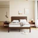 14 Inch High Solid Bamboo Wood Full Size Bed Frame with Headboard, Heavy Duty Metal Slat Support, No Box Spring Needed, Easy Assembly