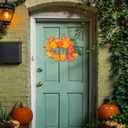 Halloween Pumpkin Wreath Frame Thanksgiving Pumpkin Frame Metal Wire Pumpkin Wreaths Frame Form Floral Fall Pumpkin Wreath with Welcome Sign for Halloween Craft Window Door Holiday Decoration