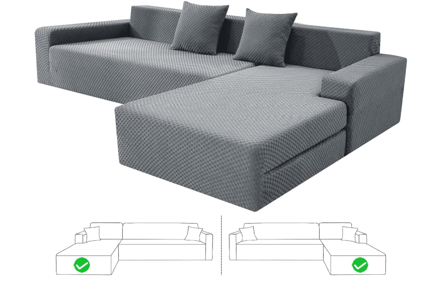 ZNSAYOTX Sectional Couch Covers, Stretch Jacquard Slipcovers with Elastic Bottom for L-Shape Sectional Sofa, 2 Pcs Pet Friendly Modular Sofa Protector (3 Seat Couch + 3 Seat Chaise, Army Green)