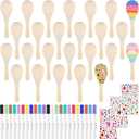 PLULON 25 Pcs Mini Wooden Maracas Unfinished Maracas for Fiesta Party Decorations with 27 Pcs Colorful Painting Tools, Maracas Musical for Mexican Party Favors Cinco De Mayo Party Supplies
