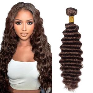 Color #4 Human Hair Bundles Chocolate Brown Deep Wave Single Bundle Human Hair 30 Inch Double Weft Grade 12A Unprocessed Virgin Remy Hair Extension