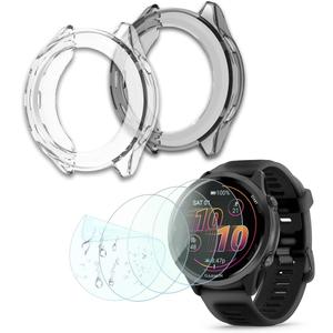 Compatible for Garmin Forerunner 570 47mm Screen Protector, Case TPU Soft Frame Cover and TPU Screen Protective Film Not Tempered Glass (Pack of 4+2)(No't of 42mm)