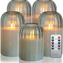 MUMCHASI Green Flameless Battery Operated Candles with Remote, Set of 5 Glass Jar LED Candles with Dancing Flame, Flickering Electric Candlelight for Home Wedding Party Decor H4556" 6